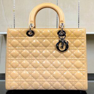 Christian Dior Cannage Lady Dior Patent Leather Tote Bag jp983-110425